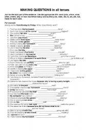 English Worksheet: Making Questions in All Tenses