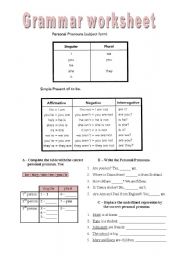 English Worksheet: To Be / Personal Pronouns