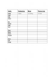 English worksheet: Verb chart