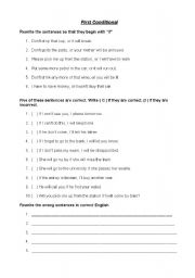 English Worksheet: Exercises on the first conditional