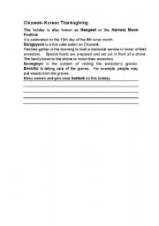 English worksheet: Korean Thanksgiving-Chuseok