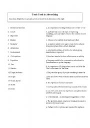 English Worksheet: Advertising Terms Matching Worksheet