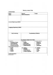 English Worksheet: Weekly Lesson (With space for ESL inclusion activites)