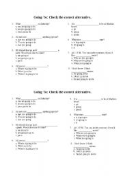 English Worksheet: Going to: Check the correct alternative