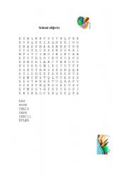 English worksheet: School objects puzzle