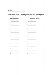 English worksheet: Rhyming Worksheet