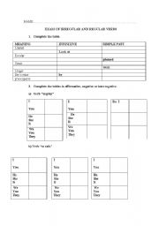 English worksheet: exam of irregular verbs and simple past