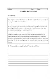 English Worksheet: Hobbies and Interests