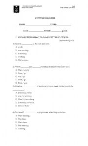 English worksheet: continuous forms
