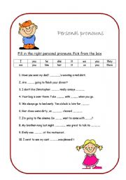 English Worksheet: Personal pronouns - Fill in the right personal pronouns.