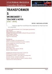 Transformers 1 Teachers notes