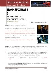 Transformers 3 Teachers notes