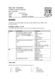 English Worksheet: Articles