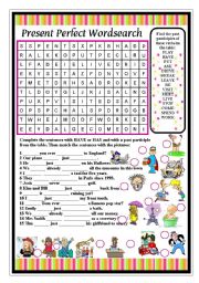 English Worksheet: PRESENT PERFECT WORDSEARCH