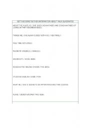 English worksheet: Fluency Practice - Gathering Personal Information about a classmate