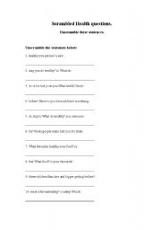 English worksheet: Scambled Health questions