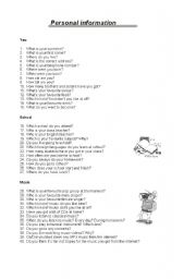 English Worksheet: Interview - Personal Information