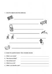 English worksheet: FURNTINURE AND PERSONAL INFORMATION 