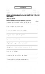English Worksheet: Quiz Adjective Order