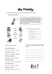 English Worksheet: Family-reading and exercices