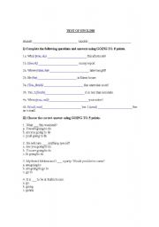 English Worksheet: Will and going to