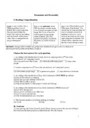English Worksheet: Roommate and Personality