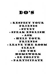 English Worksheet: Dos for classroom management