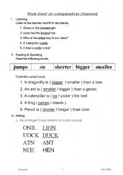 English worksheet: Bigger smaller answers