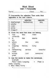 English Worksheet: personality