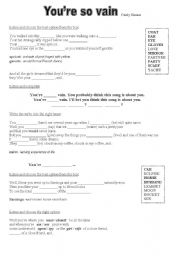 English Worksheet: Youre so vain (a song by Carly Simon)