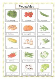 English Worksheet: voc list: vegetables