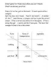 English Worksheet: tic tac toe - vocabulary game