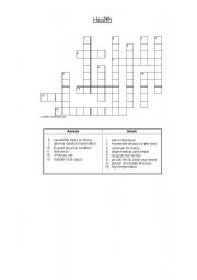 English worksheet: Health crossword