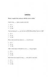 English worksheet: Basic Articles