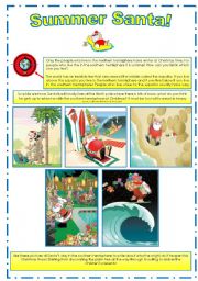 Summer Santa! Funny discussion and writing worksheet:Its not winter everywhere for christmas time you know!