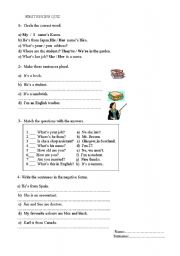 English worksheet: review quiz for beginners