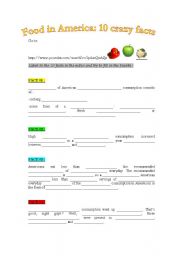 English Worksheet: FOOD IN AMERICA: 10 CRAZY FACTS