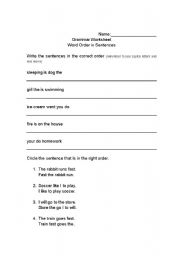 English Worksheet: Simple Word Order