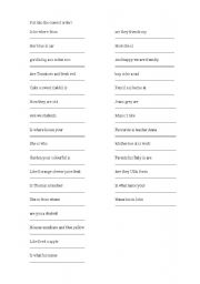 English Worksheet: Put into the correct order (questions am/is/are)