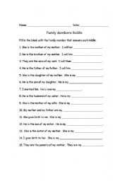 English Worksheet: Family Members Riddle