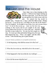 Reading comprehension Tuhe lion and the mouse