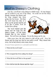 Reading Comprehension wolf in sheeps clothing - ESL worksheet by shamus