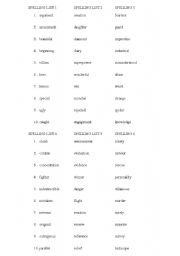 English worksheet: Spelling List - common spelling errors