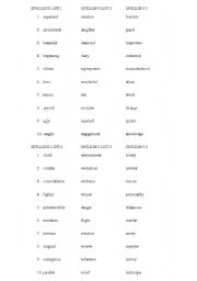 English Worksheet: Spelling List - common spelling errors