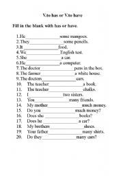 English Worksheet: v.to has have