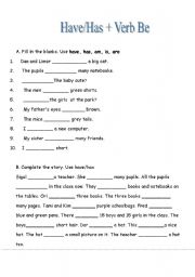 English Worksheet: have has and verb BE