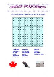 English Worksheet: Canada word search
