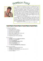 English Worksheet: reading comprehension: harrison ford