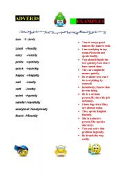 English worksheet: ADVERBS-EXAMPLES 