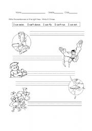 English worksheet: I can/cant